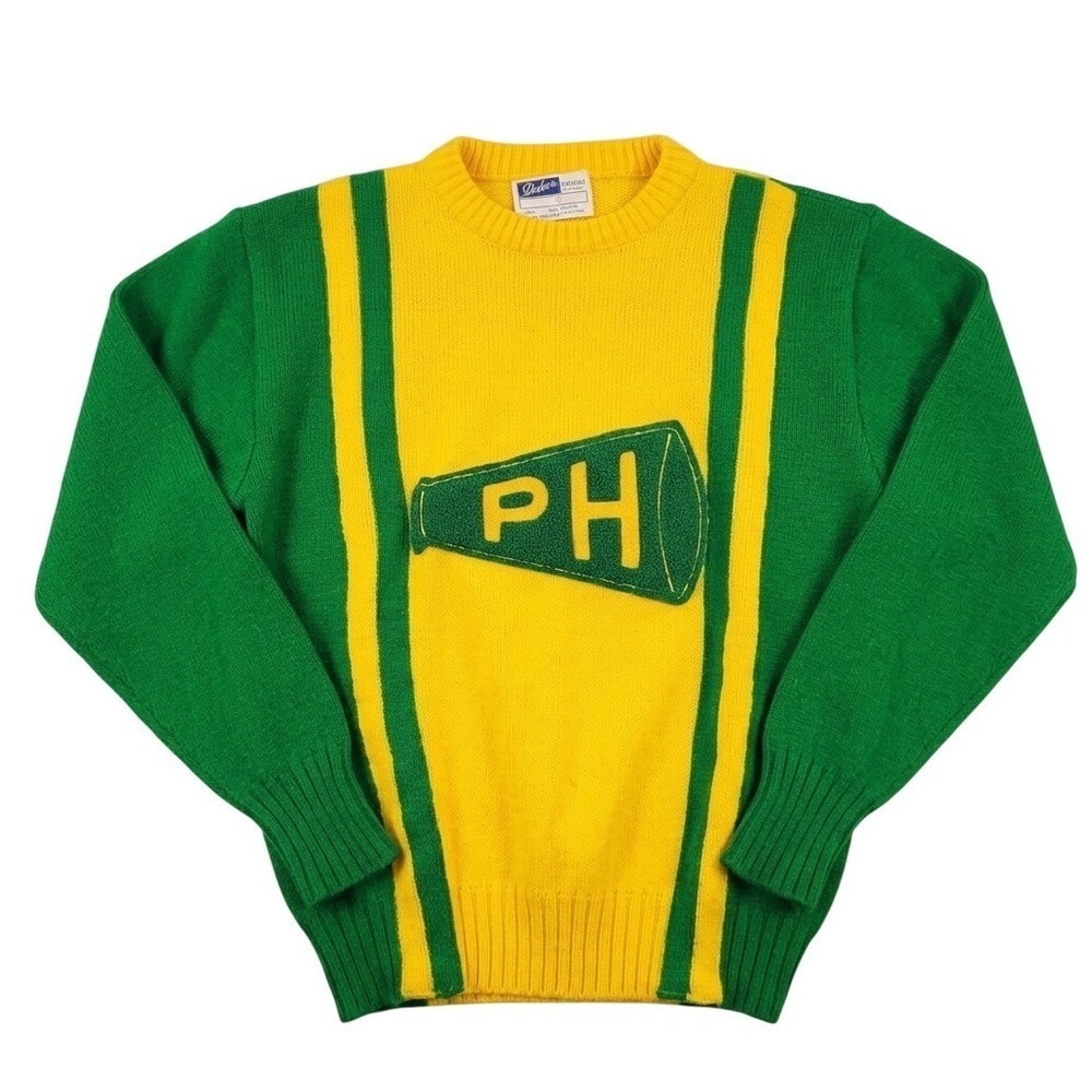 Vtg Dehen Varsity Sweater PH Megaphone‎ Patch Acrylic M USA Collectible Cheer